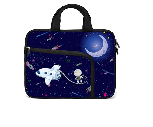 11.6" 12.2 inches Laptop Sleeve Chromebook Case Ultrabook Case Notebook Sleeve PC Messenger Bag Tablet Case Neoprene Handle Sleeve for Adult Men Women, Two Pockets (Rocket and Aircraft) - color: Rocket and Aircraft