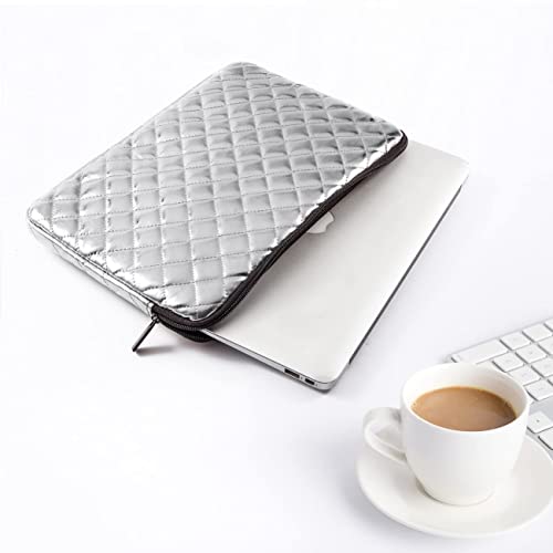 TRIUMPH VISION Puffy Laptop Sleeve Pouch Case Protective Bag Lined Padded | Puffy Laptop Case 15.6 in Quilted Leather Protection Shockproof Cushion Padding Fashion with Pocket Safe Silver - color: Silver Quilted, size: 15.6 Inch
