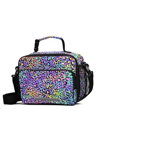 MNSRUU Student Lunch Bag Rainbow Leopard Insulated Lunch Totes Picnic Bag Lunch Box with Adjustable Shoulder Strap for Teen Kids Adults - color: Leopard 01