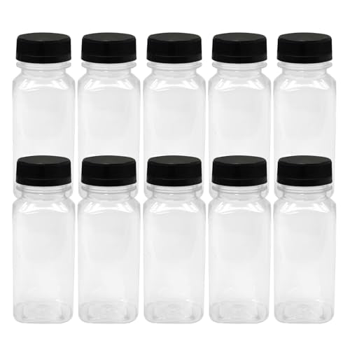 10 PCS 6 oz Plastic Juice Bottles with Lids | Empty Clear Milk Bottles with Lids, Beverage Containers for Juice, Milk and Other Drink - size: 6 oz / 180 ml
