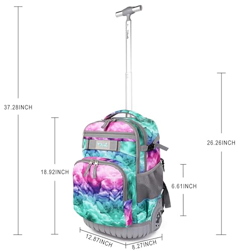 Tilami Rolling Backpack, 18 inch Shoulder Drop, Concealed Pockets and Wheel Cover, Laptop Backpack for Boys and Girls, Clouds Green - color: Clouds Green