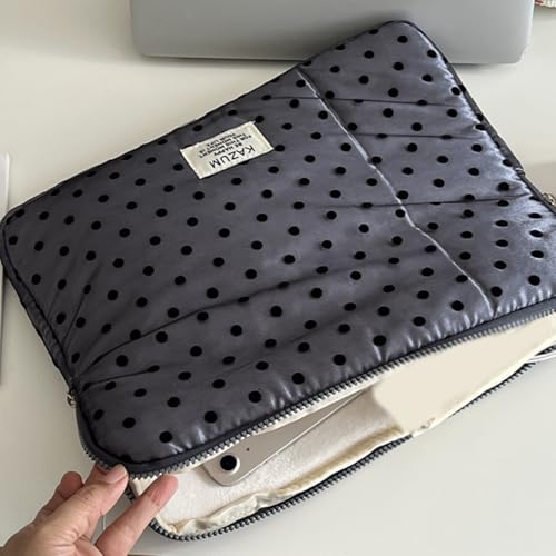 Coquette Aesthetic Laptop Sleeve for Notebook 13 14 Inch - Puffy Quilted Computer Case with Cute Polka Dots, Cute Protective Sleeve Bag Accessory - color: Grey-Polka Dot