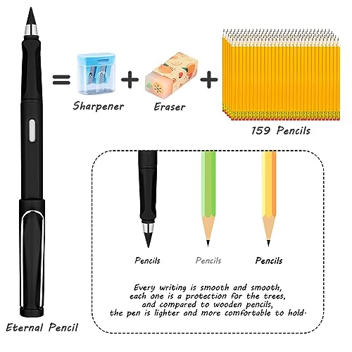Ainiv Inkless Pencil Forever Pencil, 6 Sets Infinity Pencil Everlasting Pencil with Eraser, Reusable Infinite Pencil with Extra 6 Replaceable Nibs, Endless Pencil for Home Office School Supplies - color: 6 Sets Black and White