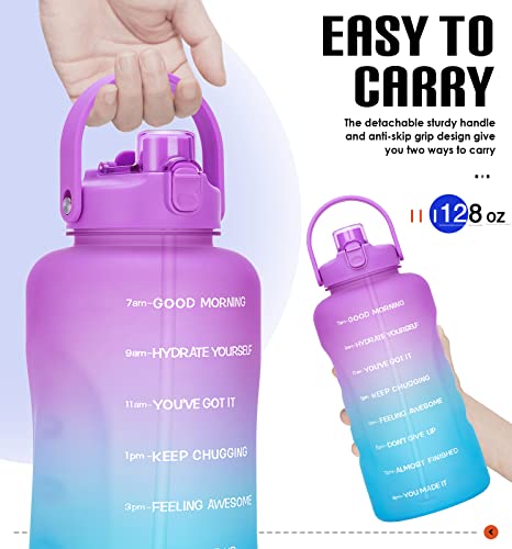 HydroPal 1 Gallon Water Bottles with Straw, 128 oz Water Bottle BPA Free Innovative 2-IN-1 Lid Gym Bottle with Times to Drink Motivational, Large for Sports Fitness Camping Water Jug (13.8X5.5 inch) - color: Jacaranda