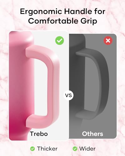 Trebo Insulated Water Bottle 40oz Fits in Car Cup Holder with Side Handle | Stainless Steel Metal Tumbler with Straw Spout Lids, Triple-Wall Vacuum Copper Plated, Cold 48 Hrs Hot 24 Hrs for Travel, Gym - color: Pink, size: 40 Ounces