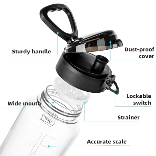 Fanhaw 32 Oz Clear Tritan Water Bottle, BPA-Free & Leak-Proof, Wide Mouth with Anti-dust Chug Lid, Reusable Plastic Bottle for Gym, Travel, School & Office, Back to School Essentials (Clear&Black) - color: Clear&Black, size: 32 Ounces