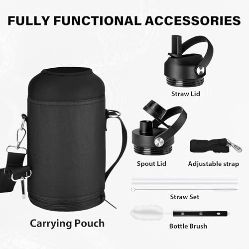 One Gallon Insulated Water Bottle, Triple Wall Vacuum 128 oz Stainless Steel Water Bottles (Cold for 48 Hrs), Leak Proof, Non-BPA, Large Water Flask Jug with Straw Lid & Spout Lid - color: Black-Y, size: 128 Ounces