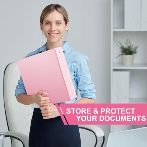 SUIN 2-Inch 3-Ring Binders with 2 Interior Pockets, Heavy Duty Clear View Presentation Binder Holds 425 Sheets Letter Size, Office School Home,6 Pack - color: Pink