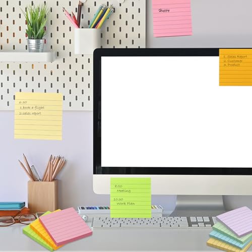 HQCME 9 Pack Lined Sticky Notes 3x3 in Post Sticky Notes with Lines, 9 Multi Colors Ruled Colorful Super Sticking Power Memon Pads, 82 Sheets/Pad - size: 3x3 in