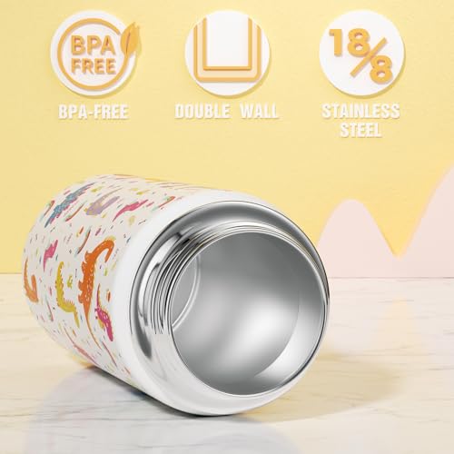 Fimibuke Kids Insulated Water Bottle, 14oz BPA FREE 18/8 Stainless Steel Travel Tumbler Double Wall Vacuum Leak Proof Kids Cup with Straw Metal Bottle for School Boys Girls(1 Pack, WHITE DINOSAUR) - color: A12. WHITE DINOSAUR