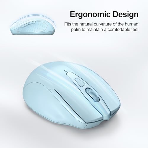 TECKNET Wireless Mouse, BT 5.0/2.4G, Rechargeable 6-DPI Silent, Lightblue | Bluetooth 5.0/3.0 & USB A, 2-Device Easy Switch, Wide OS Compatible, 6 Buttons, 6-DPI up to 4800, Ergonomic for S to M Hands - color: Lightblue