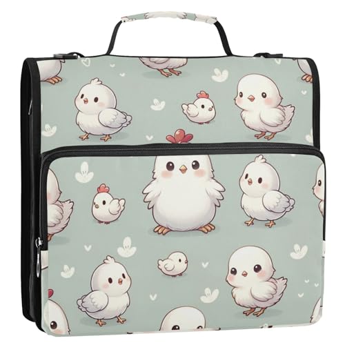 Cute Animal Chicken Farm Zipper Binder Bag 3 Ring Binder with Shoulder Strap Zip Up 500 Sheets Capacity Multi Pockets for School Office Supplies - color: Multi2284, size: Fit 500 Sheets