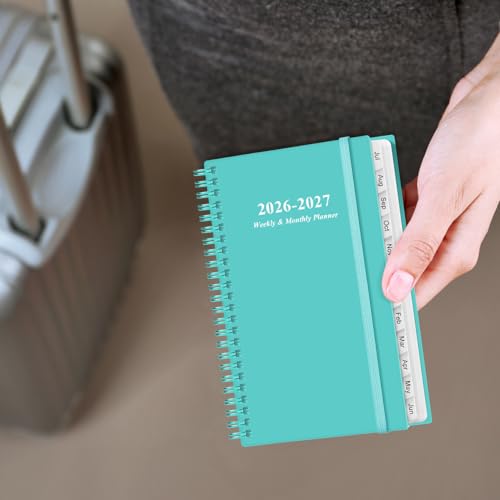 2026-2027 Pocket Planner/Calendar - 2026-2027 Planner from July 2026 - June 2027, Planner 26-27 with 12 Tabs, Twin-Wire Binding, Inner Pocket, 3.75" x 6.75, Teal - color: Teal, size: 3.75" x 6.75"