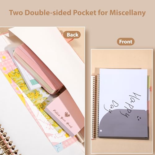 Yoment Hardcover Spiral Notebook 8.5" x 11" Pink 5 Subject Notebook College Ruled with Dividers Tabs 300 Pages Large Leather Spiral Journal Notebooks for Work School Note-Taking Business - color: Pink