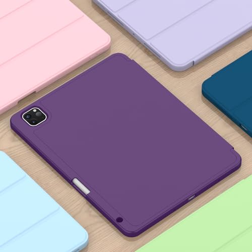 ZryXal iPad Pro 11 Inch Case (M5) 2025/ (M4) 2024 (Model: A2836/A2837/A3006), Trifold Stand Smart Cover with Pencil Holder and Soft TPU Back, Auto Wake/Sleep (Dark Purple) - color: Dark Purple