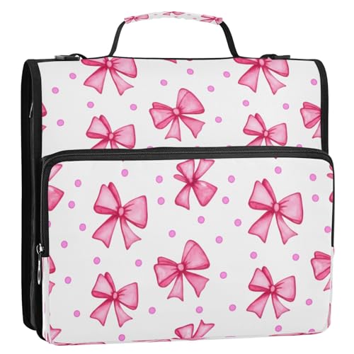 Cute Bow Tie 3-Ring Zipper Binder Bag, 13 Inch Laptop Organizer with Shoulder Strap & Handle Multiple Pocket File Folder for School Office