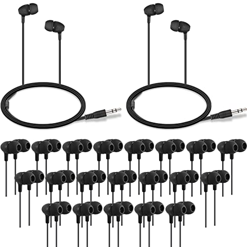 Macarrie 20 Pack Earbuds Bulk 3.5 mm in-Ear Earphones Wired Earphones Without Mic Headphones for Adults Gifts(Black) - color: Black