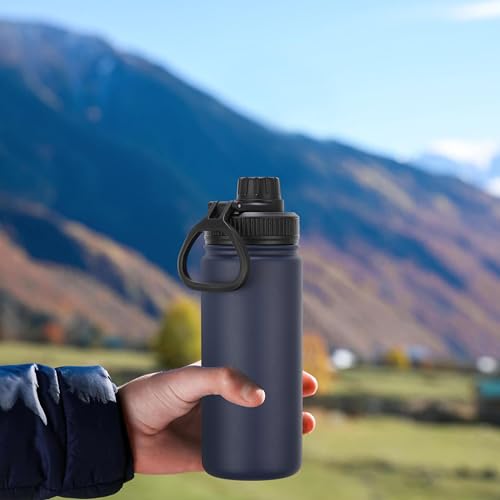 DOMICARE 16 oz Kids Water Bottle for School Stainless Steel Double Wall Vacuum Insulated Water Bottle with Straw lids & Spout Lid, Leakproof BPA Free (Navy,4) - color: Navy Blue, size: 16oz/4 Pack