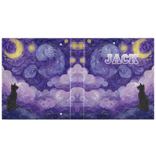 Custom Cat 3 Ring Binder Oil Painting Sky 1.5" Round Ring Binders Personalized Name View Binder with 200 Sheet for School Supplies Women Men Office, 1 Pack - color: Custom Oil Painting Sky Cat