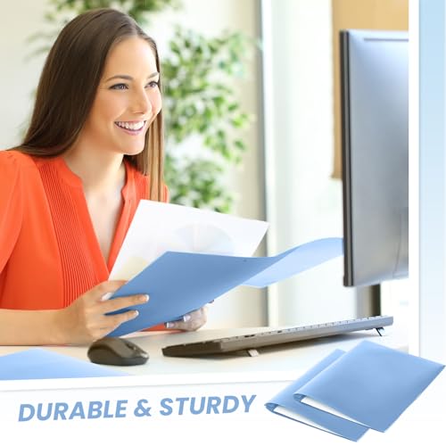Yeaqee 60 Pcs Plastic Folders with Pockets and Prongs Plastic Folder 2 Pockets 3 Prongs with Card Slot for Office, School for Students, Teachers, Office Workers (Haze Blue) - color: Haze Blue
