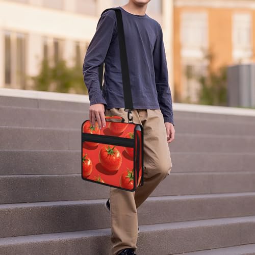 Vegetable Tomato Food Zipper Binder, 3 D-Ring Expanding File Folder with Handle & Adjustable Shoulder Strap, 400 Sheets Capacity Multi-Pocket Organizer for 13 Inch Laptop - color: Vegetable Tomato Food