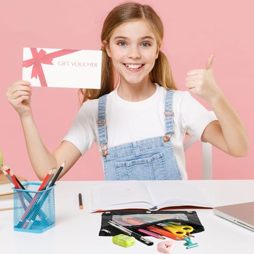 Marspark 30 Packs Pencil Pouch 3 Ring Binder Pen Pouch Cloth Pencil Pouches Zipper Pen Case Bag with Clear Window for School Office Writing Supplies Gifts(Black) - color: Black