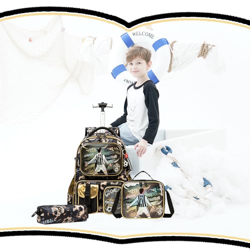 Kids Rolling Backpack with Wheels - Roller Backpack for Elementary School Students - Trolley School Bag for Boys - color: Football a