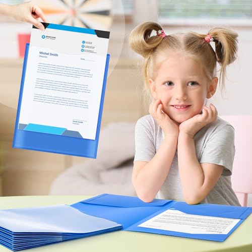 Henoyso 24 Pack Take Home Folders with 2 Pockets and Tabs, Plastic Classroom Communication Homework Folder School-to-Home with Clear Front Pocket for Students Parent Teacher Connector (Blue) - color: Blue