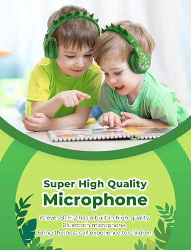 iClever BTH12 Kids Bluetooth Headphones,Colorful LED Lights Wireless Kids Headphones,74/85dBA Safe Volume,85H Playtime,Bluetooth 5.2,Over Ear Dinosaur Headphone Built-in Mic for iPad/Tablet/Airplane - color: C-Green