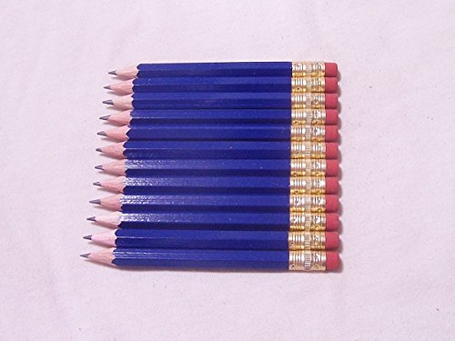 Golf Pencils with Eraser - Half, Pew, Short, Mini, Small, Non Toxic - Hexagon, Sharpened, #2 Pencil, Color - Royal Blue, Pkg of 36 Pocket Pencils™
