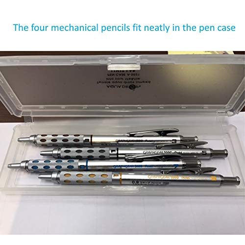 Four Mechanical Pens Set - 0. 3mm, 0. 5mm, 0. 7mm & 0. 9mm, with Ain Stein Refill Leads, Ain Clic Retractable Pen-type Triangle Eraser and Lihit Lab White Pencase