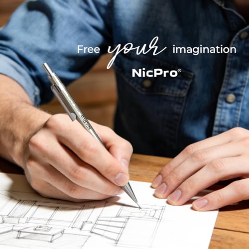 Nicpro 8 Pack Mechanical Pencil 0.7mm, MB1000 Metal Mechanical Pencil Set | 6 Tube HB #2 Lead Refill 0.7 mm, 3PCS 4B Eraser, 9 Cap Eraser with Case for Artist Drafting Writing, Sketching, Drawing - style: 8 Pack (0.7mm)