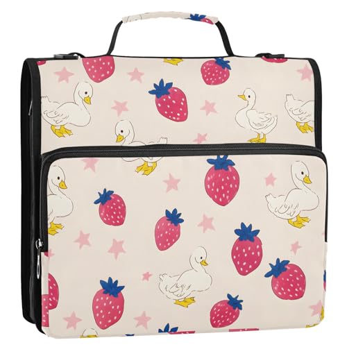3 Ring Zipper Binder Duck Strawberry Binders Bag with Shoulder Strap 500 Sheets Paper Organizer Trapper Keeper Documents Storage File Folder for School Office - color: A429