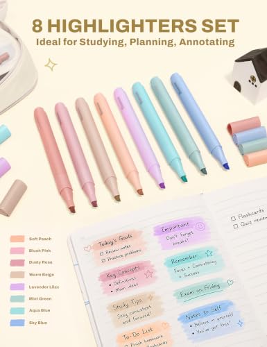 SUNEE 35PCS Aesthetic Stationery Set with Cute Pencil Case, Pastel Highlighters, Black Gel Pens, Mechanical Pencils & Refills, College School Supplies for Students Girls Beige - color: Beige, style: 35 Pack