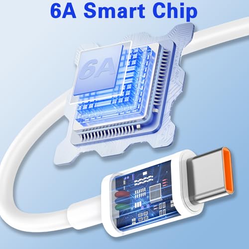 5pack USB A to C Cable【5 * 6 Ft】 Fast Charging 6A Quick Charger Cord, Compatible with iPhone 17/16/15,Samsung Galaxy S10 S9 S8 Plus, Note 10 9 8, LG V50 V40 G8 G7 (White) - size: 6.6ft+6.6ft+6.6ft+6.6ft+6.6ft