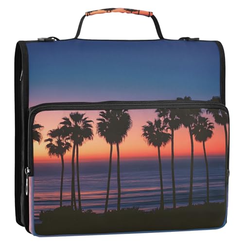 3 Ring Zipper Binder Summer Beach Sunset Seaside Binders Bag with Shoulder Strap 500 Sheets Paper Organizer Trapper Keeper Documents Storage File Folder for School Office - color: A1130