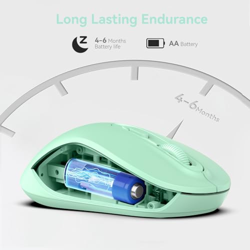 Wireless Mouse, 2026 New Model, Silent Click Ergonomic Design, Portable, 4 Buttons, Adjustable DPI (800/1200/1600), for Laptop/PC/Office (Green) - color: green