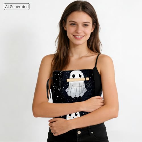 Padded Book Sleeve with Zipper & Front Pocket, Fabric Book Cover | Cute Ghost Starry Sky Space11.4"x8.7" Washable Canvas Pouch for Hardcovers, Tablets & Reading Accessories - color: Cute Ghost Starry Sky Space