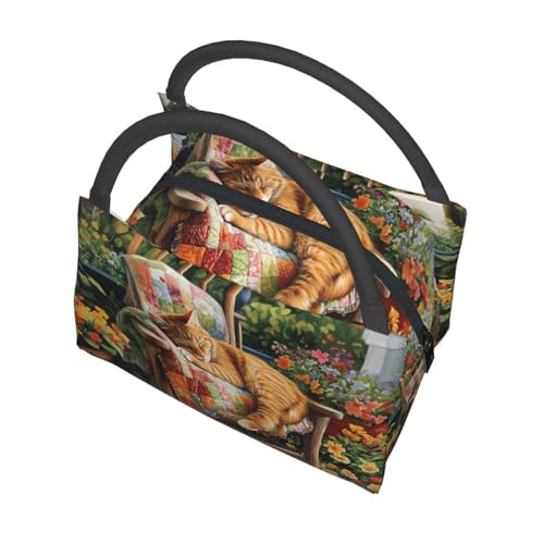 Sleeping Ginger Cat Lunch Box for Women Girls Adults Insulated Blooming Flowers and Kitten Rustic Lunch Bag for Work Picnic Camping Travel Gifts Large Capacity Cooler Thermal Reusable Tote Makeup Bags - color: Cat56