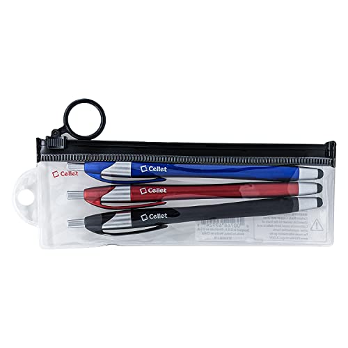 Cellet Black Touch Screen Stylus Pen and Ink Pen Combo Compatible to iPhones, iPads, iPad Air, iPad min, iPad Pro, Samsung Galaxy Tablet and All Smartphones (3 Pack)