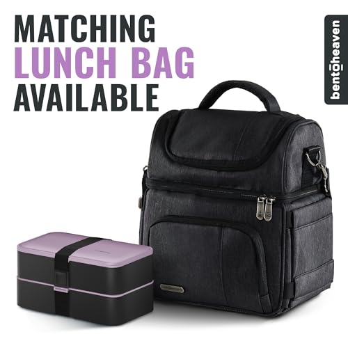 Bentoheaven Bento Box Adult, Stackable Lunch Box, 40 oz, Violet Me Go | BPA-free, leakproof and microwave-safe with 2 compartments, utensils, chopsticks, divider and sauce cup for men and women. - color: Violet Me Go