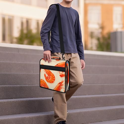 Shrimp Ocean Food Zipper Binder, 3 D-Ring Expanding File Folder with Handle & Adjustable Shoulder Strap, 400 Sheets Capacity Multi-Pocket Organizer for 13 Inch Laptop - color: Shrimp Ocean Food