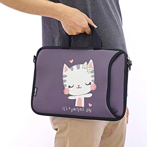 RICHEN 14 15 15.4 15.6 inch Laptop Shoulder Bag Notebook Handle Sleeve Neoprene Soft Carrying Travel Case with Accessories Pocket (14-15.6 inch, Cute Cat) - color: Cute Cat, size: 14-15.6 inch