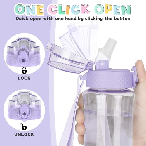 OLDLEY 12oz Kids Water Bottle, Tritan BPA-Free, Leakproof Flip Straw Lid, Motivational Time Marker, Carry Strap, Reusable Clear Water Bottle for Boys & Girls,Amethyst - color: Amethyst, style: 12 Ounces