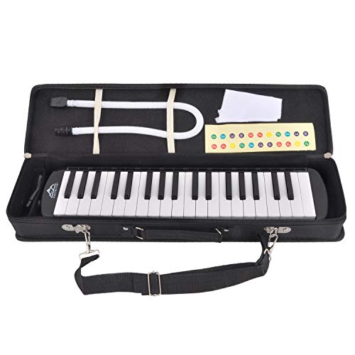EastRock 37 Key Melodica Instrument Air Piano Keyboard Soprano style Pianica with Mouthpiece Tube Sets and Carrying Bag Black - color: Black, size: 37key