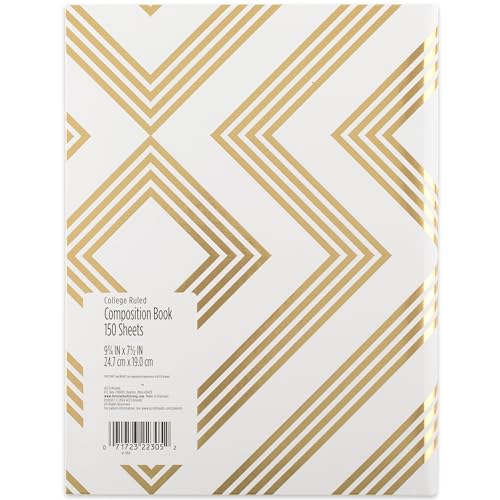 Five Star Composition Book, College Ruled Paper, 7-1/2" x 9-3/4", 150 Sheets, Hardcover, Metallic Gold Geo (850165F-ECM) - color: Metallic Gold Geo