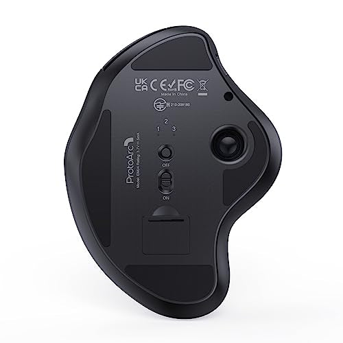 ProtoArc Wireless Trackball Mouse, EM04 Ergonomic Bluetooth Rollerball Rechargeable Computer Laptop Thumb Control Mouse, Compatible with PC, iPad, Mac, Windows-Gray Ball