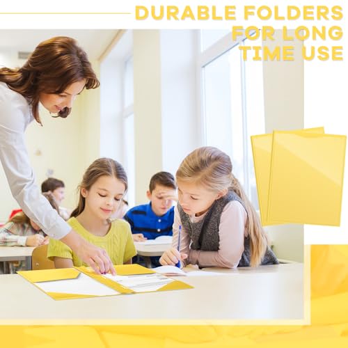 Henoyso 48 Pcs Plastic Folder with Clear Front Pocket and 3 Prongs Heavy Duty Plastic Folders with Card Slot Pocket Folders with Prongs for School Office Home(Yellow) - color: Yellow