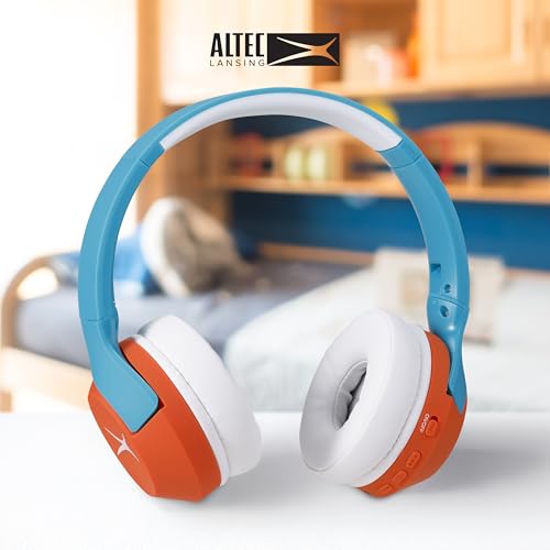 Altec Lansing Kid Safe Noise Cancelling Wireless Headphones 15H Battery, 85dB Volume Limit, Foldable Design Powerful Sound, Active Noise Cancellation Perfect for Kids Ages 7+ - color: Turquoise Orange