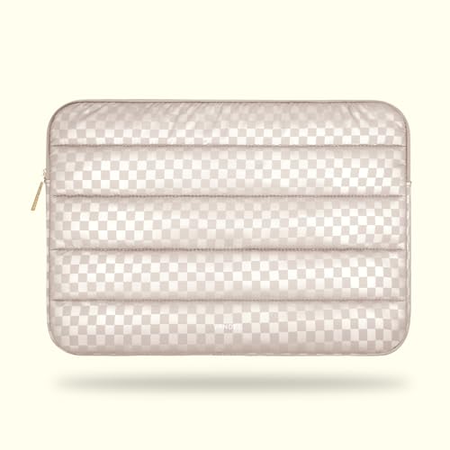 Vandel Puffy Laptop Sleeve Case, 13-14 inch Laptop Sleeve Bag Case 13.3 Inch, Compatible with MacBook Air/Pro 13/Pro 14/iPad Pro 12.9, HP Dell ASUS Computer Bag Cover, Checker Champagne - color: a. Checker Champagne